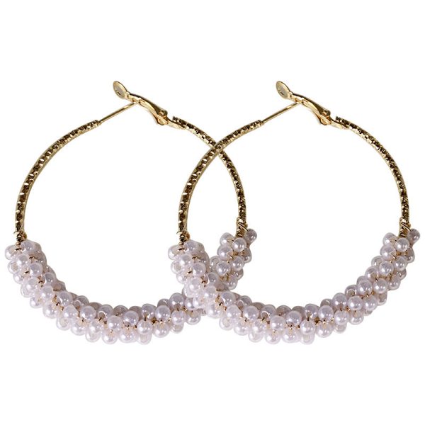 Simple And Versatile Retro Fashion Metal Circle Pearl Winding Geometric Hoop Earrings