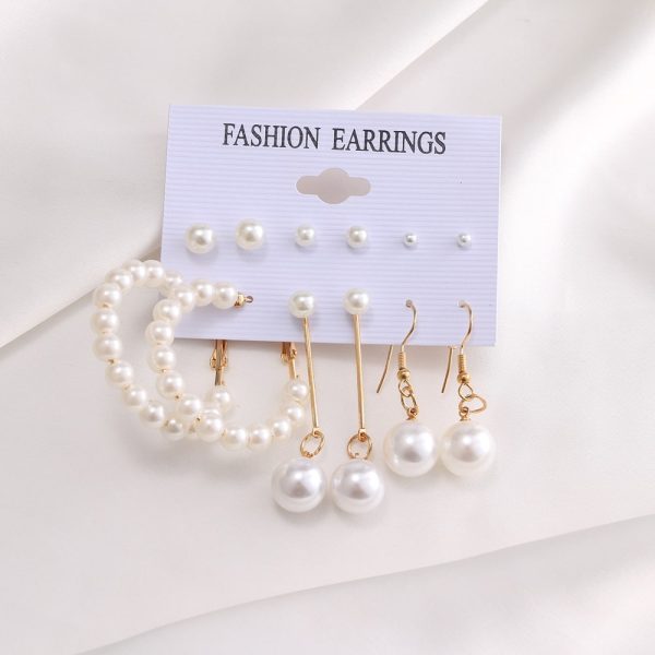 Inlaid Pearl Ladies Earrings French Vintage Gold Earring Set