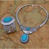 European And American Retro Turquoise Jewelry Ethnic Style Necklace Earrings Ring Bracelet Set