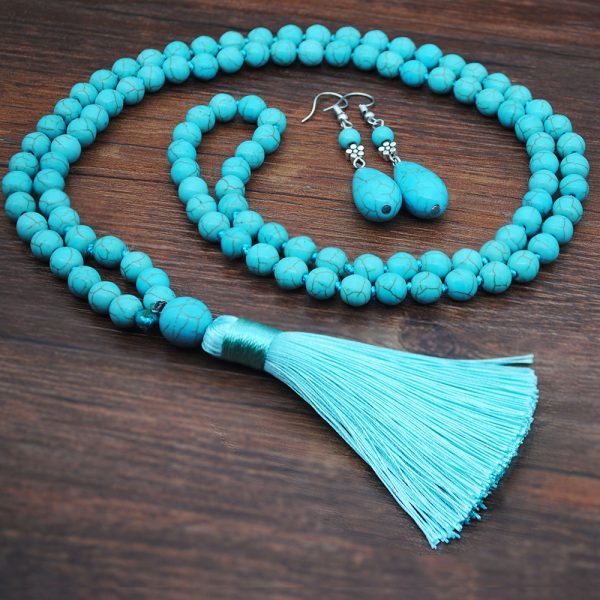European And American Retro Turquoise Jewelry Ethnic Style Necklace Earrings Ring Bracelet Set