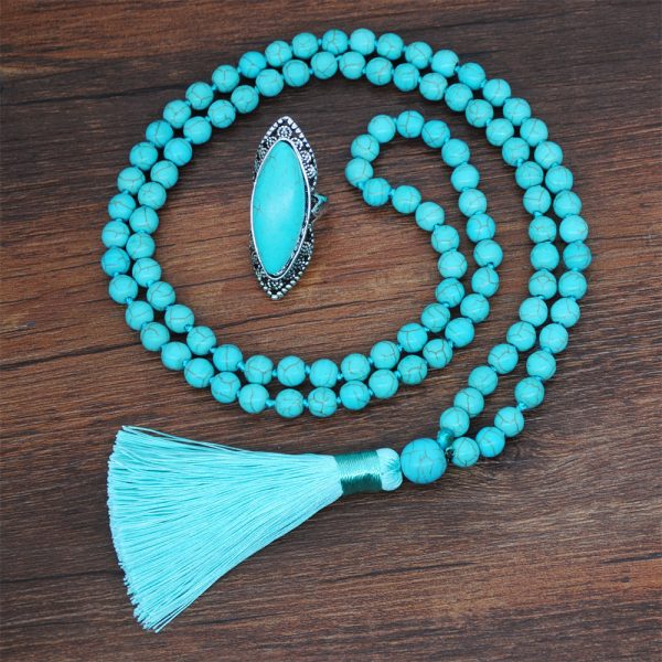 European And American Retro Turquoise Jewelry Ethnic Style Necklace Earrings Ring Bracelet Set