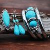 European And American Retro Turquoise Jewelry Ethnic Style Necklace Earrings Ring Bracelet Set