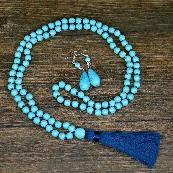 European And American Retro Turquoise Jewelry Ethnic Style Necklace Earrings Ring Bracelet Set