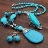 European And American Retro Turquoise Jewelry Ethnic Style Necklace Earrings Ring Bracelet Set