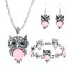 European And American Retro Jewelry Set Ethnic Turquoise Owl Pendant Inlaid Earrings Necklace Bracelet