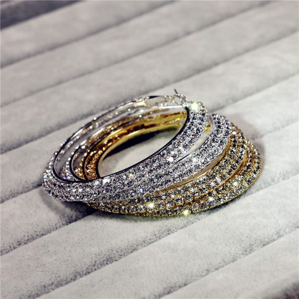 Diamond Double Row Large Circle Earrings