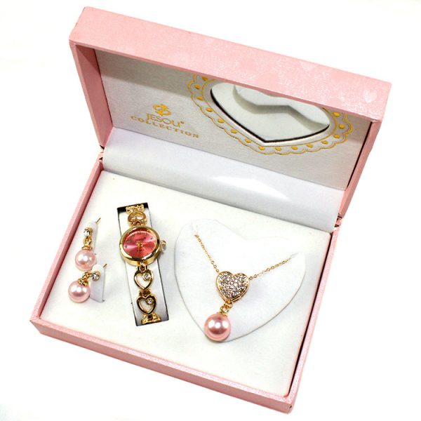 New Fashion Women's Watch Necklace Earrings Jewelry Three-piece Gift Set