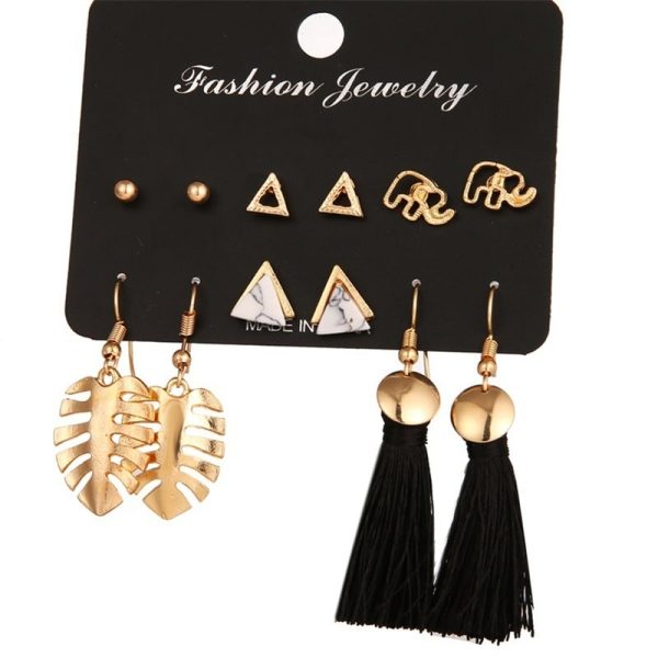 European And American Cross-Border New Tassel Earring Set Six-Piece Set