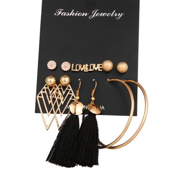 European And American Cross-Border New Tassel Earring Set Six-Piece Set