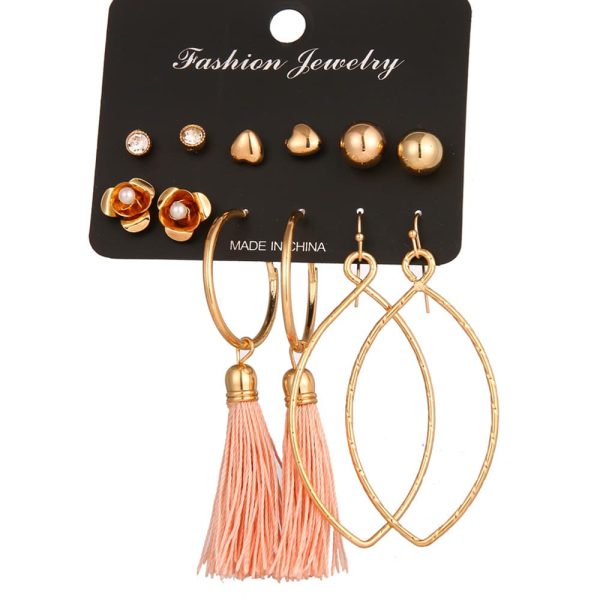 European And American Cross-Border New Tassel Earring Set Six-Piece Set