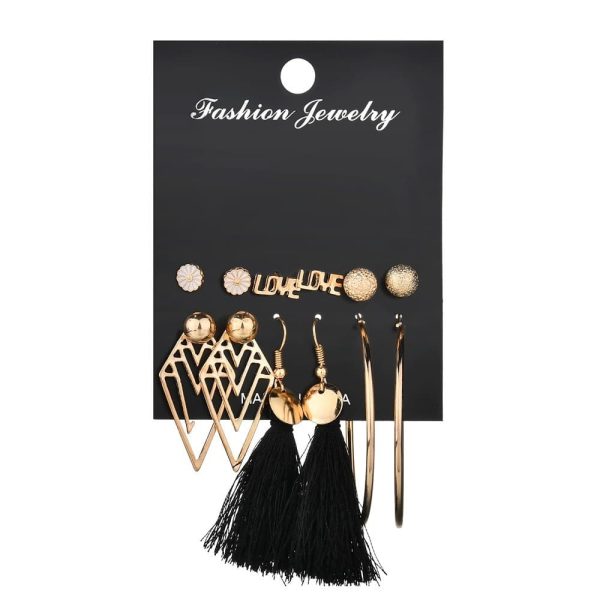 European And American Cross-Border New Tassel Earring Set Six-Piece Set