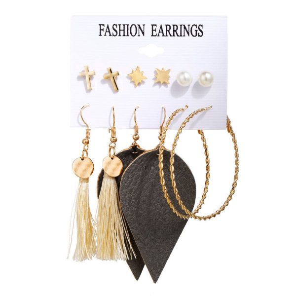 Acrylic Artificial Pearl Circle Tassel Earring Set 6 Pieces Cross Border Earrings