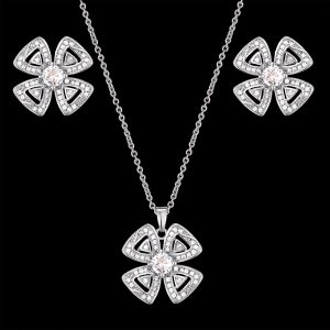 Four-leaf Flower Micro-inlaid Zirconium Earrings Set Female Jewelry Earrings Pendant