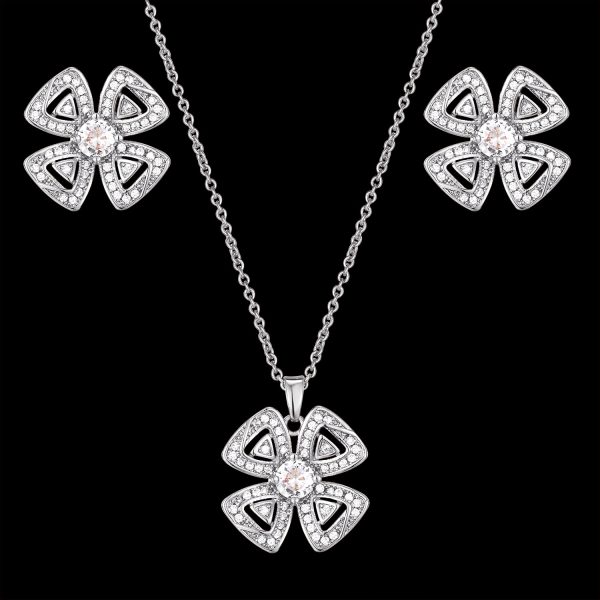 Four-leaf Flower Micro-inlaid Zirconium Earrings Set Female Jewelry Earrings Pendant