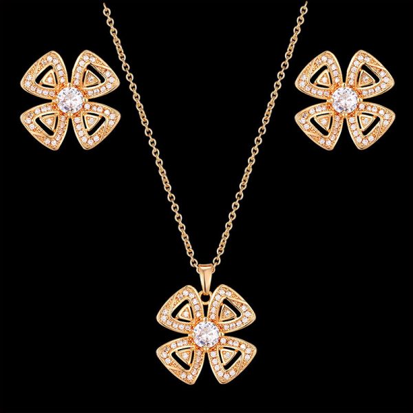 Four-leaf Flower Micro-inlaid Zirconium Earrings Set Female Jewelry Earrings Pendant