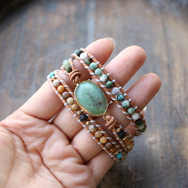 Natural Stone Bracelet Three-Layer Handmade Beaded Ladies Style Jewelry Leather Cord Bracelet