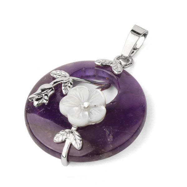 Lucky Buckle Inlaid Flower Nostalgic Stone Pendant Semi-precious Stone Jewelry Amethyst Pendant