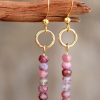 Ladies Tianshou Mountain Stone Picture Stone Bead Earrings