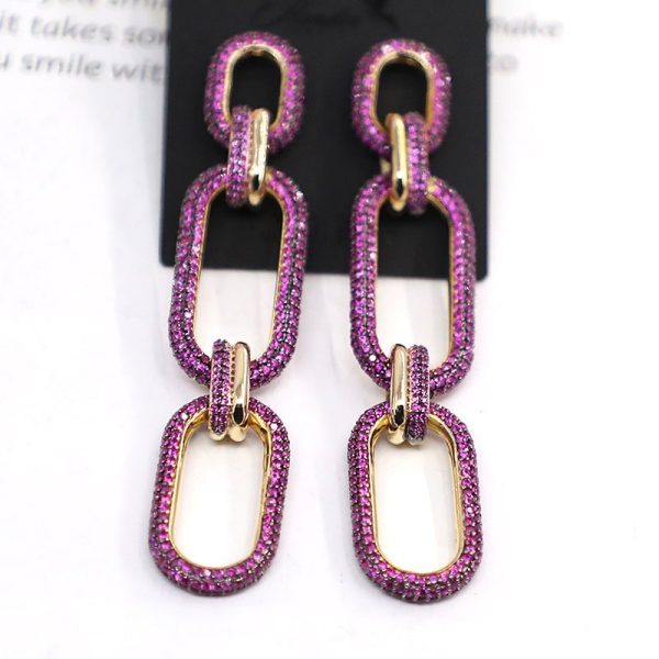 Micro-set Zirconium Diamond Gold Three-ring Chain Earring
