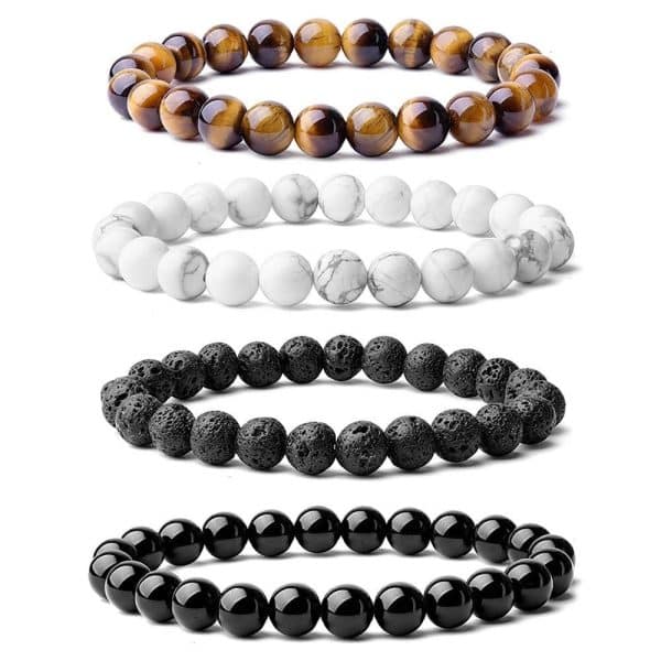 European And American Beaded Bracelets Amazon Wish Tiger Eye Stone Volcanic Stone White Pine Frosted Stone Couple Bracelet