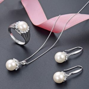Pearl Jewelry Set S925 Silver Shell Beads Pendant Girls Fashion Zircon Earrings Freshwater Beads Ring Wholesale