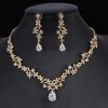 Golden Zircon Jewelry Set Bridal Necklace Earrings Wedding Two-piece Set