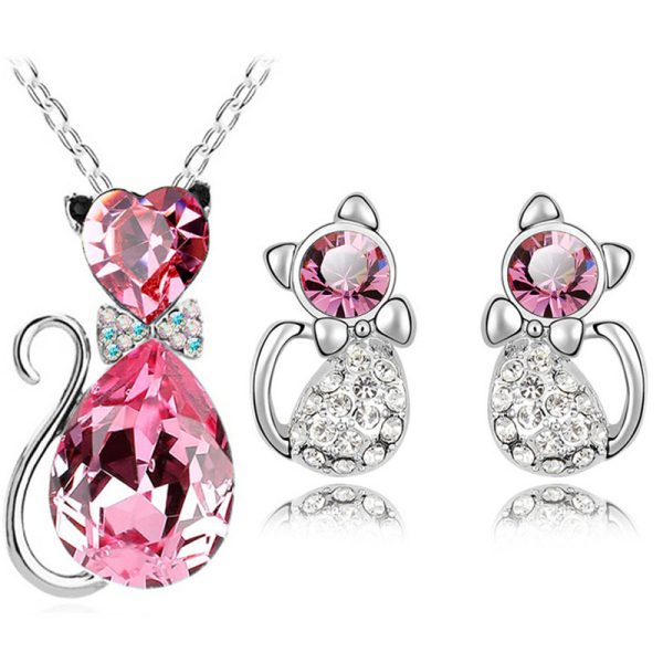 Jewelry Set Austrian Crystal Cute Bow Kitten