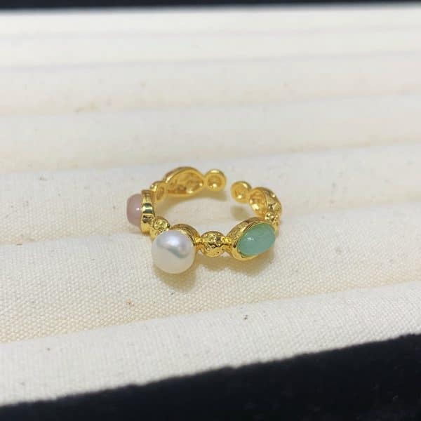 Fashion Freshwater Pearl Ring Colorful Painting Oil Flowers