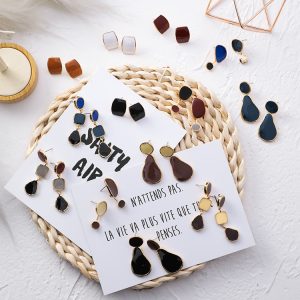 Drop Glaze Geometric Earrings Irregular Round Square Drop Earrings