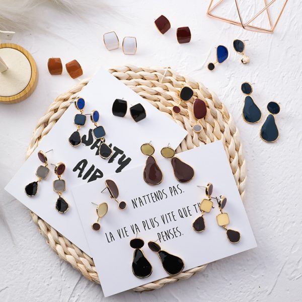 Drop Glaze Geometric Earrings Irregular Round Square Drop Earrings