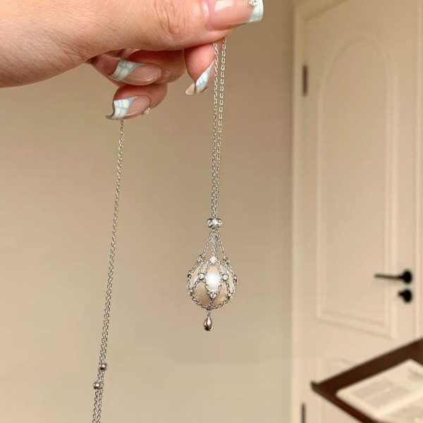 French Zircon Net Bag Pearl Pendant Necklace