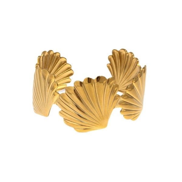 Concave-convex Scallop Wide Surface Stainless Steel Bracelet