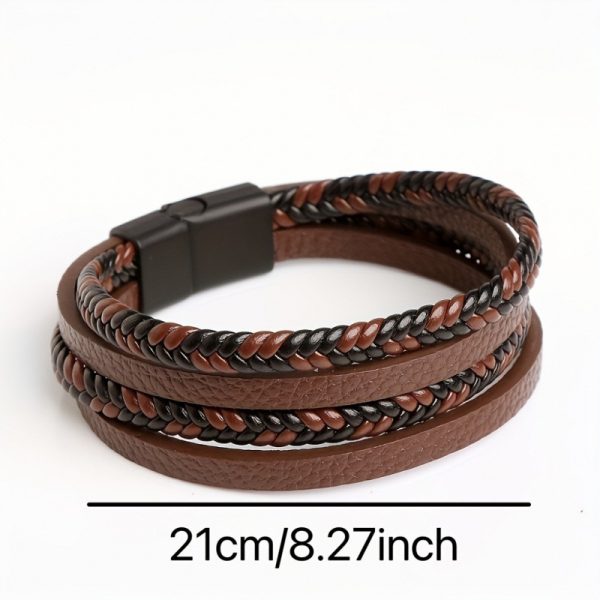 Men's Simple Pu Woven Alloy Magnetic Buckle Bracelet