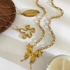 New Stainless Steel Butterfly Flower Oval Leaf Pendant Exaggerated Style Female Necklace
