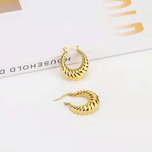 Europe And The United States Ins Net Red Circle Hollow Earrings Cold Wind Croissant Bread Earrings 18K Steel Titanium Crescent Shrimp Body Earrings