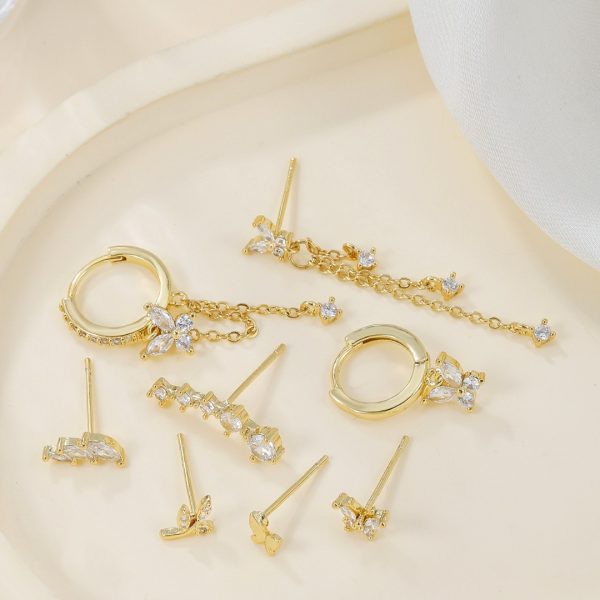 Elegant Butterfly Chain Tassel Zircon Ear Bone Stud Eight-piece Set