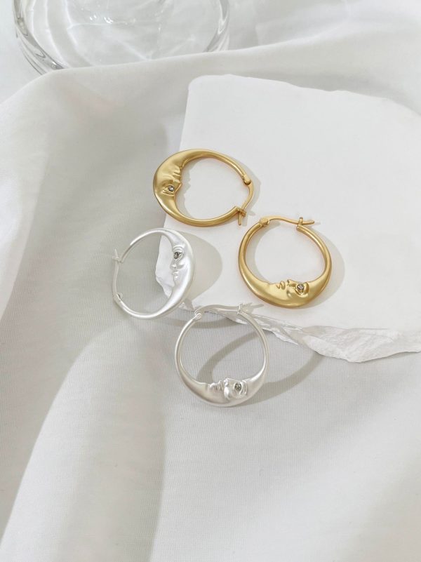Cool Moon Rhinestone-encrusted Personalized Earrings Simple Moon Circle