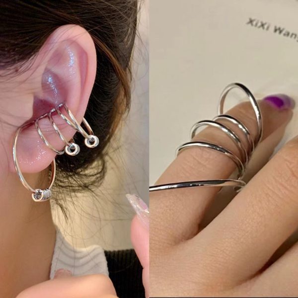 18K Gold Plating Brass Multi-Circle Line Non-pierced Ear Bone Clip Fashion Personality Earrings