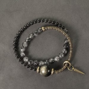 Obsidian Black Hair Crystal Mixed Design Bracelet For Women