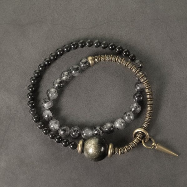 Obsidian Black Hair Crystal Mixed Design Bracelet For Women