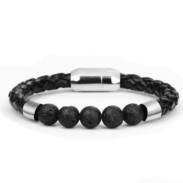 Volcanic stone leather cord bracelet
