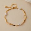 Copper Plating 18K Real Gold Color Retaining Inlaid Zircon Exquisite ABS Pearl Bracelet