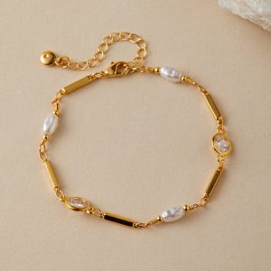 Copper Plating 18K Real Gold Color Retaining Inlaid Zircon Exquisite ABS Pearl Bracelet