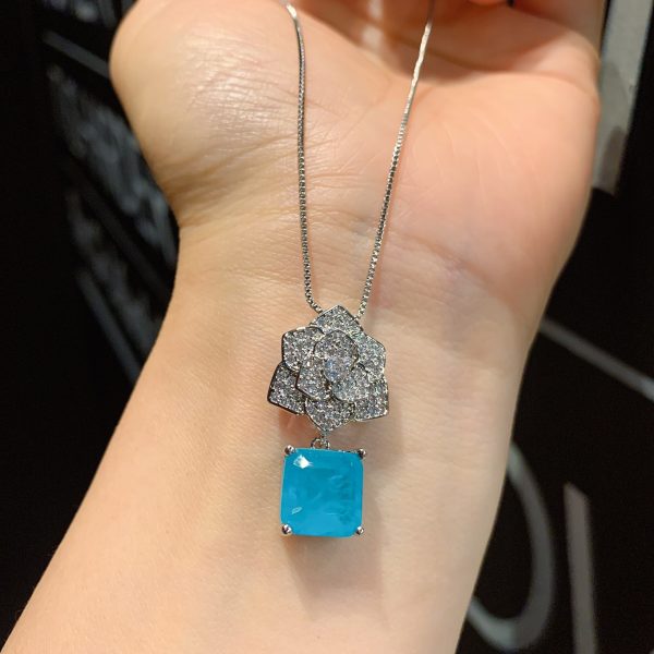 Paraiba Ring Necklace Stud Earrings Jewelry Set