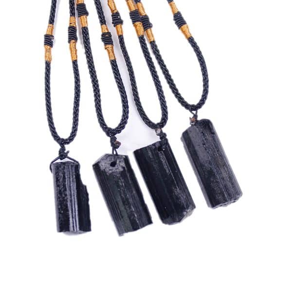 Natural Crystal Stone Column Black Tourmaline Original Stone Pendant Necklace