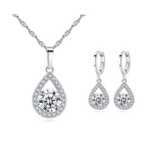 Water Drop Zircon Set Necklace Angel Tears Micro Inlaid Jewelry Set