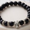 8mm Natural Stone Lava Stone Bead Bracelet For Men Leopard Head Leopard Pendant Charm Bracelet Handmade Jewelry