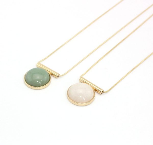 European and American style jewelry, snake leather chain, long green stone, white stone round inlaid necklace