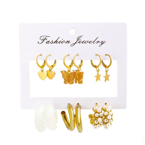 Butterfly Pearl Earring Set Combination Fashion