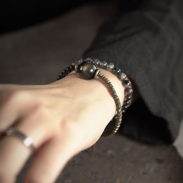 Obsidian Black Hair Crystal Mixed Design Bracelet For Women